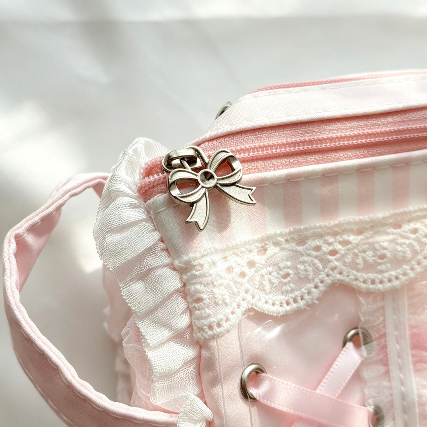 Lolita Coquette Lace Ruffle Pencil Pouch — Bow Accent Multi-Layer Storage Bag for Students