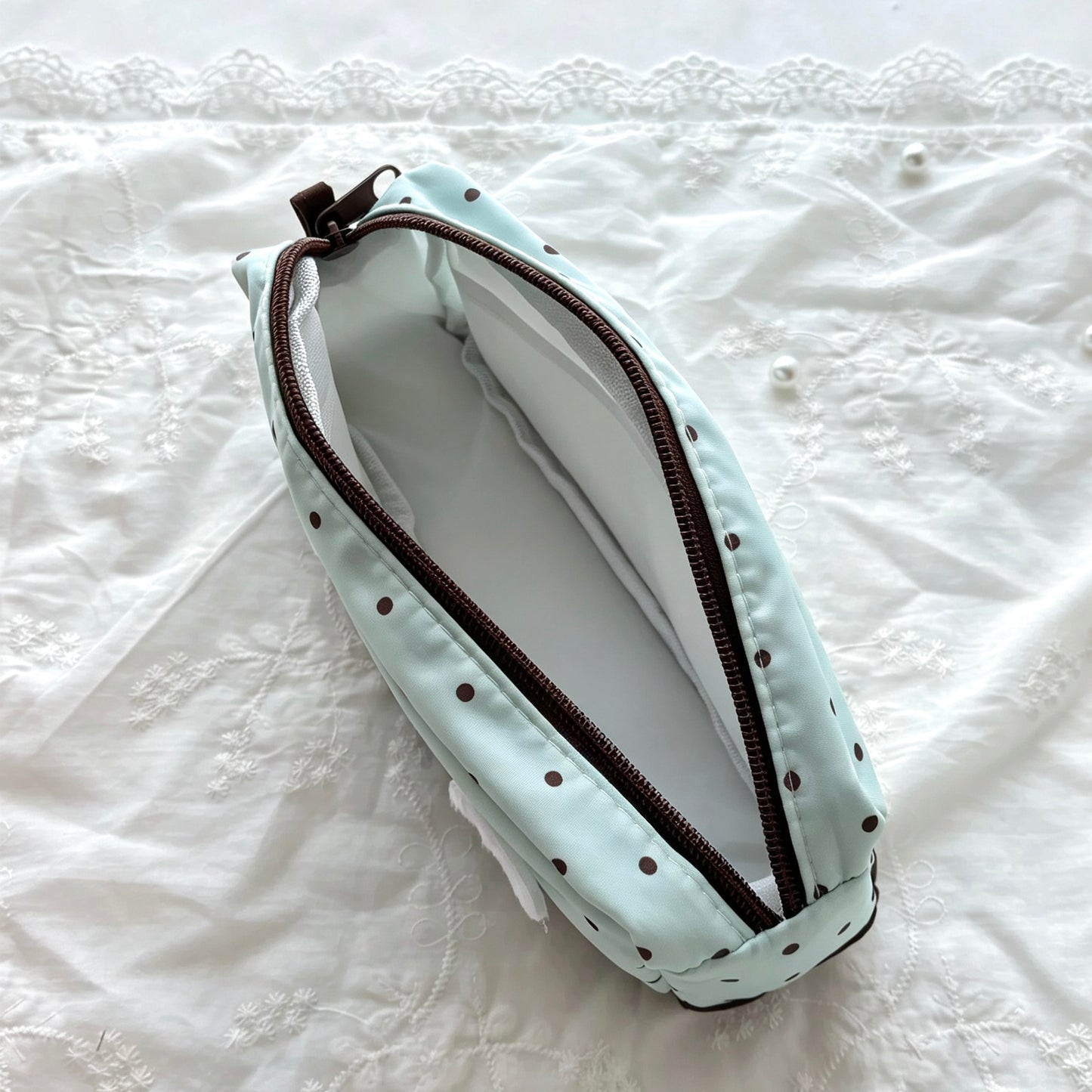3D Angel Wing Bunny Polka-Dot Pencil Pouch — Large-Capacity Nylon Pen & Storage Bag for Students