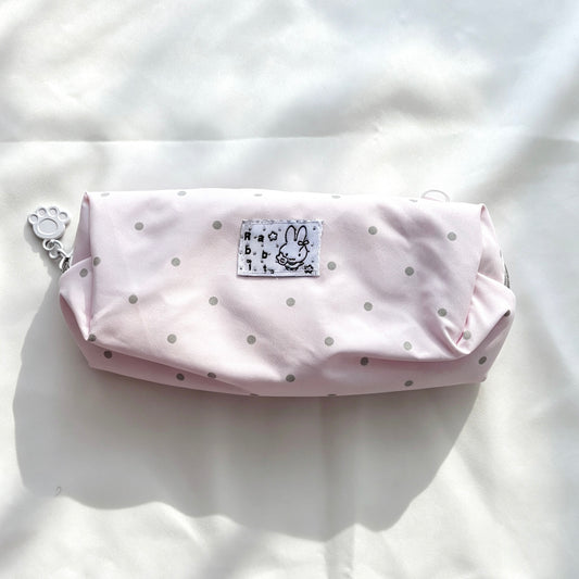 Kawaii Bunny Polka-Dot Pencil Pouch — Large-Capacity Mesh-Pocket Pen Bag with Paw Zipper Pull for Students