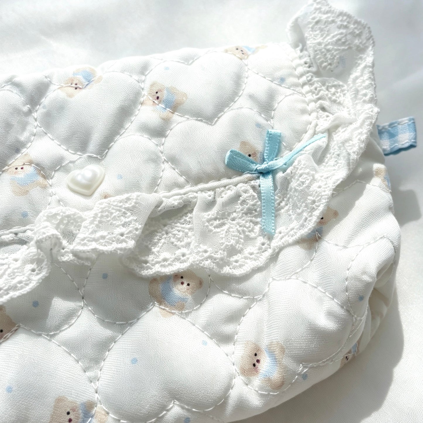 Coquette Quilted Lace Flip Pencil Pouch — Kawaii Multi-Use Pen & Makeup Storage Bag for Students