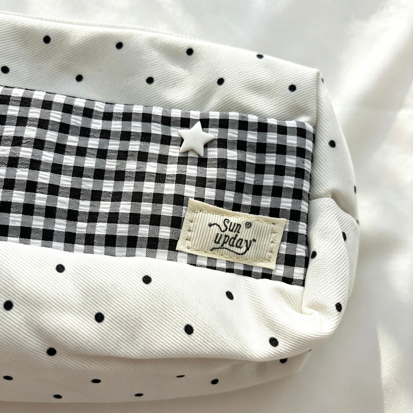 Gingham Polka-Dot Canvas Star Pencil Pouch — Large-Capacity Aesthetic Storage Bag for Students