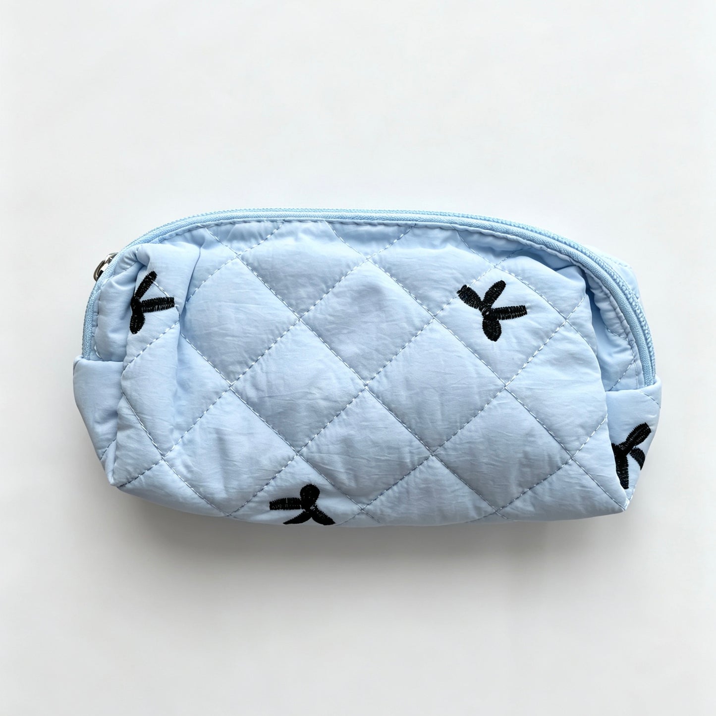 Coquette Diamond-Quilted Bow Embroidery Pencil Pouch — Soft Puffer Large-Capacity Storage Bag for Students