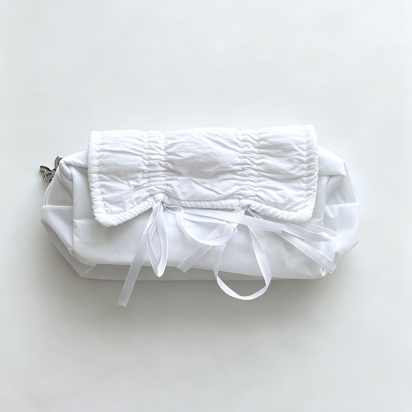 Coquette Ruffled Frill Puffer Pencil Pouch — Multi-Compartment Quilted Pen Bag with Satin Bows for Students