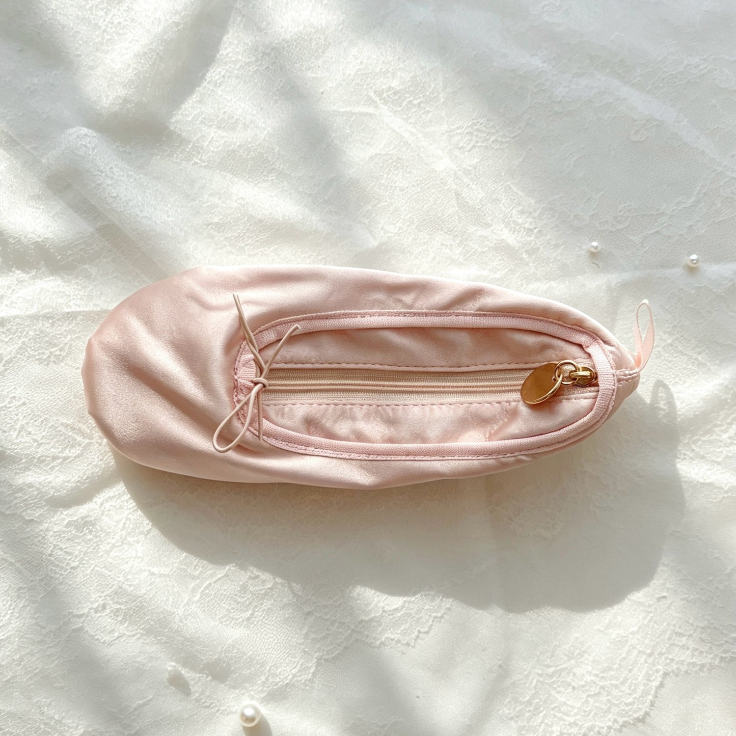 Coquette Satin Ballet-Slipper-Shaped Pencil Pouch — Multi-Use Pen & Makeup Bag for Students