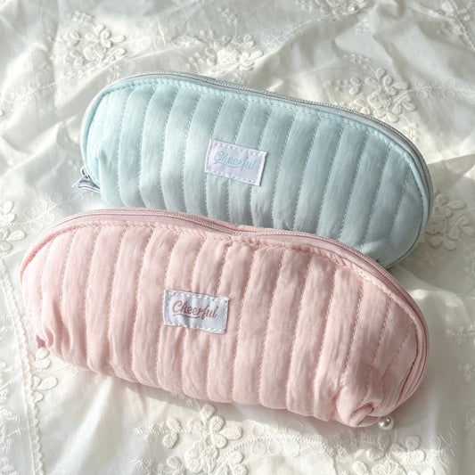 Aesthetic Quilted Multi-Compartment Pencil Pouch — Soft Multi-Use Pen & Makeup Storage Bag for Students