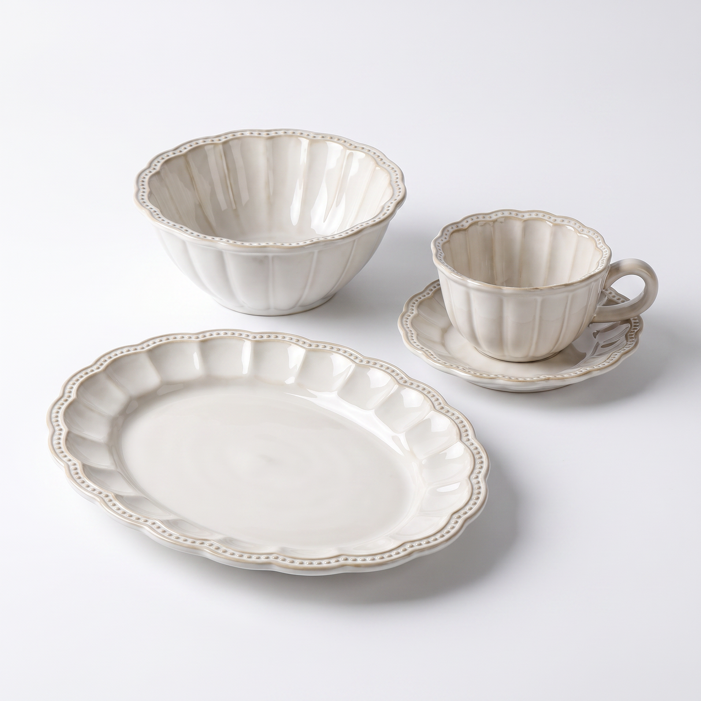 French Kiln-Glazed Reactive Ceramic Dinner Set   Bowl, Plate & Soup Bowl — Artisan Farmhouse Collection