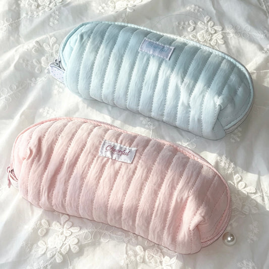 Aesthetic Quilted Multi-Compartment Pencil Pouch — Soft Multi-Use Pen & Makeup Storage Bag for Students