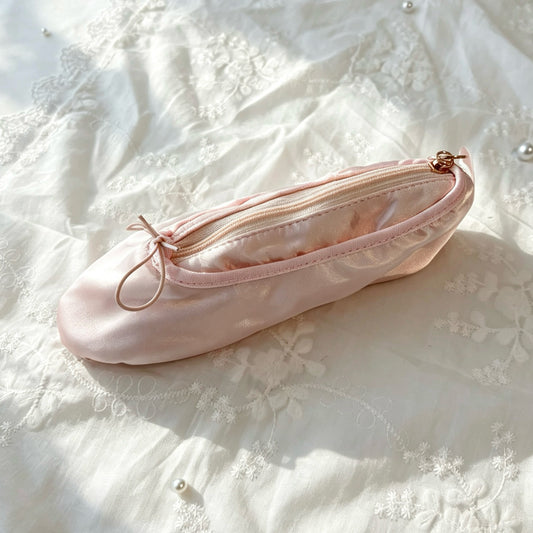 Coquette Satin Ballet-Slipper-Shaped Pencil Pouch — Multi-Use Pen & Makeup Bag for Students