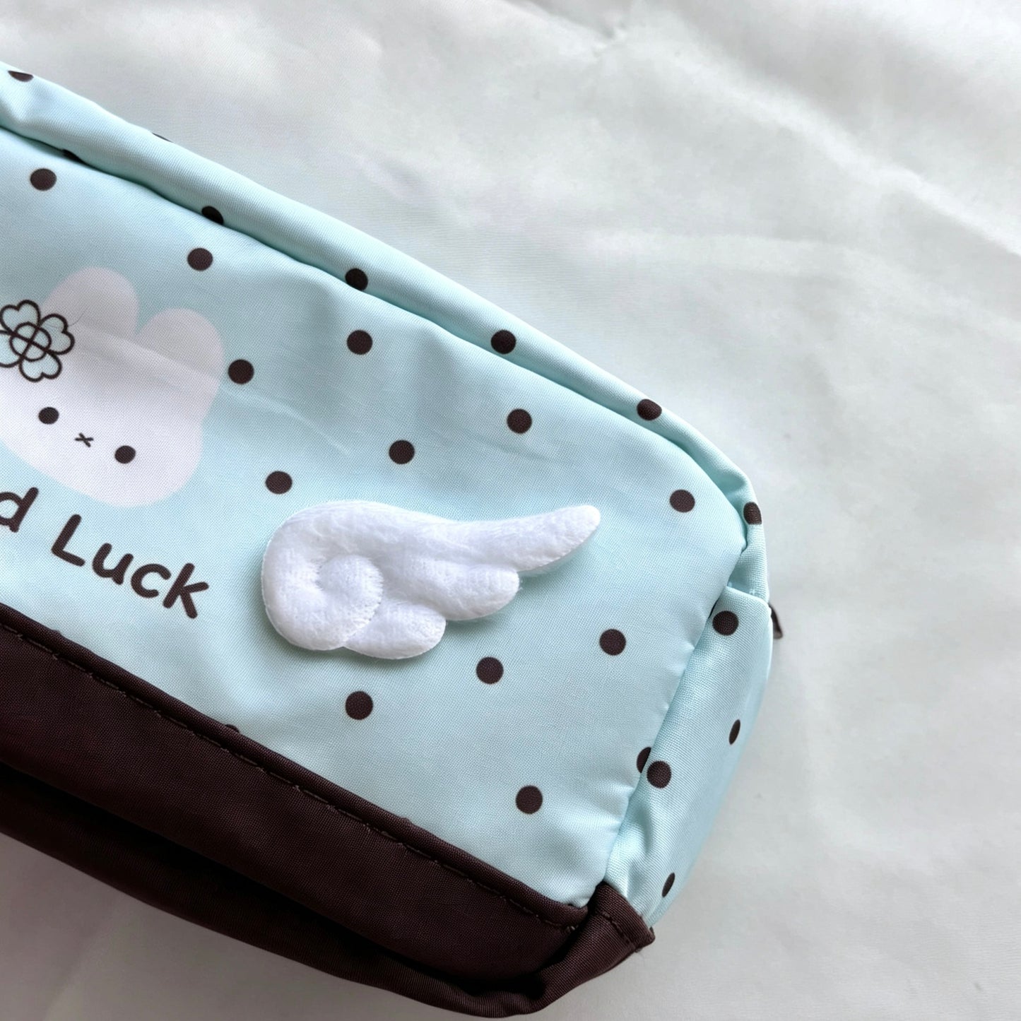 3D Angel Wing Bunny Polka-Dot Pencil Pouch — Large-Capacity Nylon Pen & Storage Bag for Students
