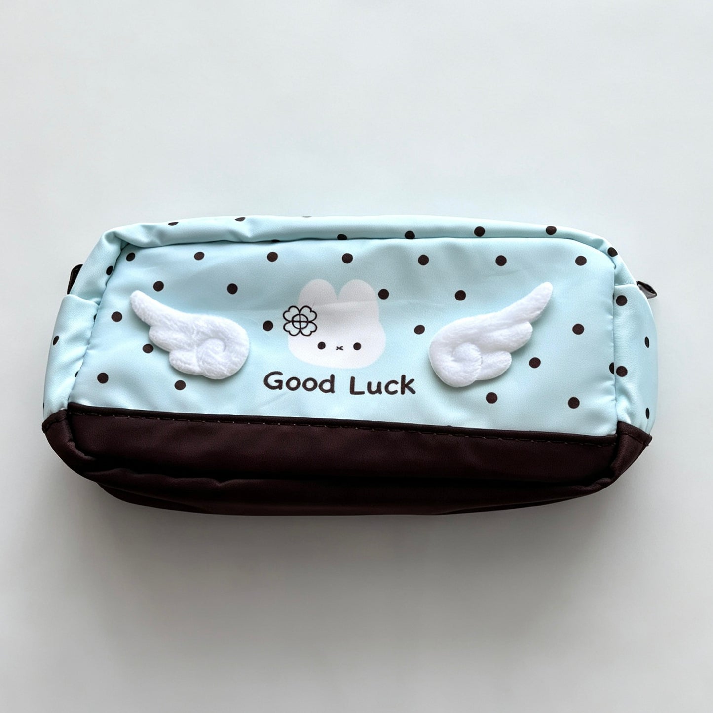 3D Angel Wing Bunny Polka-Dot Pencil Pouch — Large-Capacity Nylon Pen & Storage Bag for Students