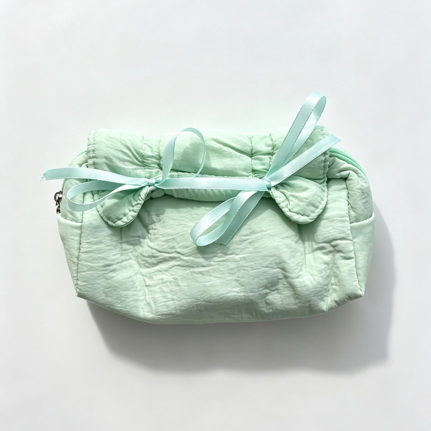 Coquette Ruffled Frill Puffer Pencil Pouch — Multi-Compartment Quilted Pen Bag with Satin Bows for Students