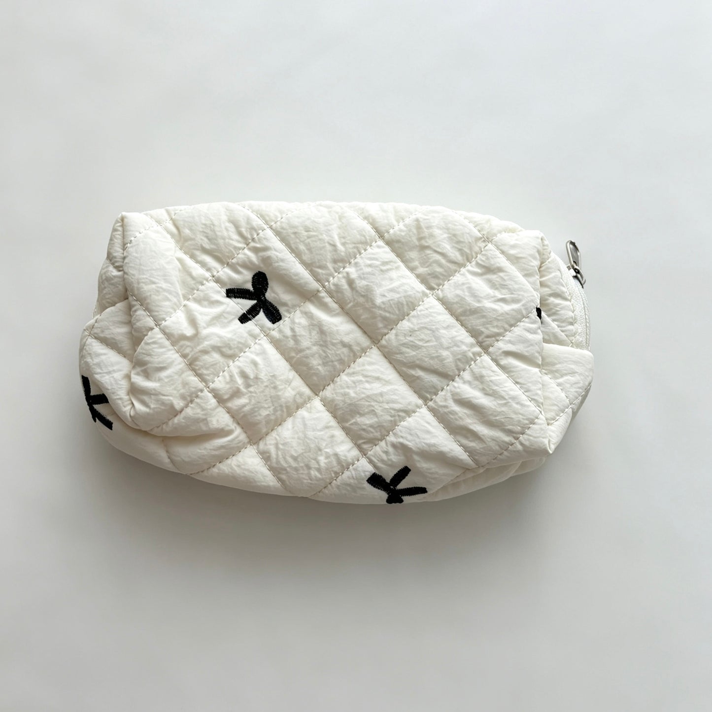 Coquette Diamond-Quilted Bow Embroidery Pencil Pouch — Soft Puffer Large-Capacity Storage Bag for Students