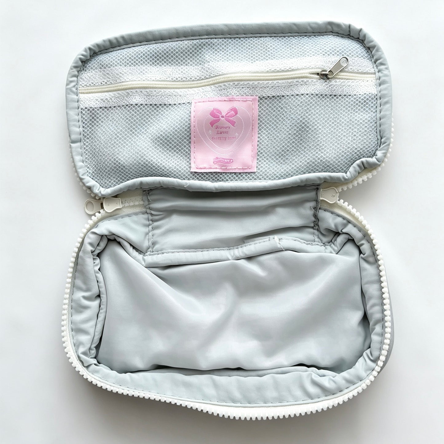 Coquette Puffer Quilted Pencil Pouch — Large-Capacity Pen Bag with Hot Pink Bow Ribbon & Mesh Pocket for Students