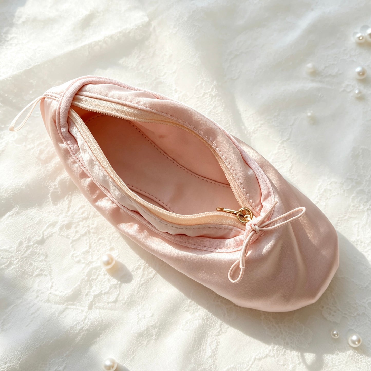 Coquette Satin Ballet-Slipper-Shaped Pencil Pouch — Multi-Use Pen & Makeup Bag for Students