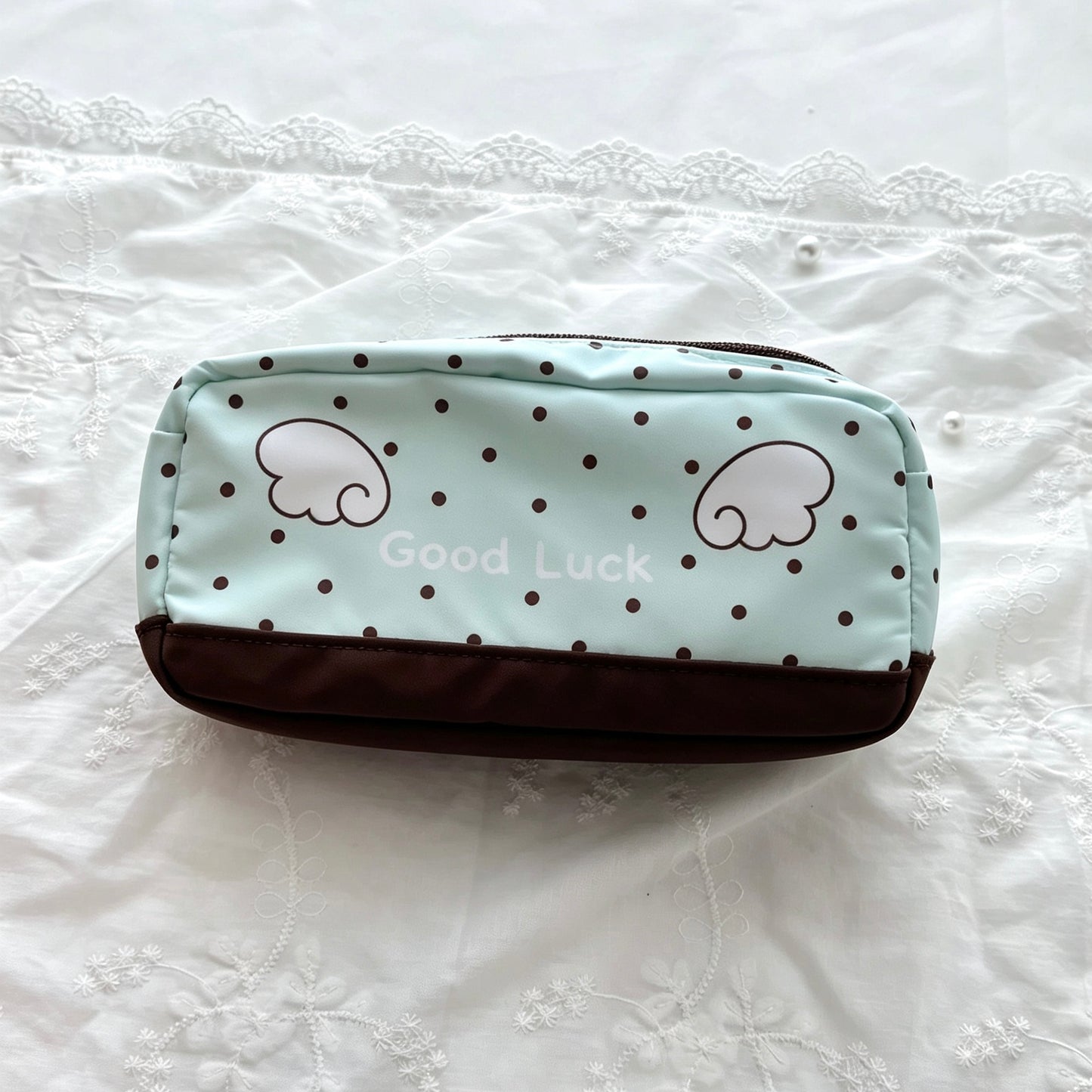 3D Angel Wing Bunny Polka-Dot Pencil Pouch — Large-Capacity Nylon Pen & Storage Bag for Students