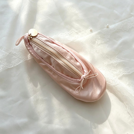 Coquette Satin Ballet-Slipper-Shaped Pencil Pouch — Multi-Use Pen & Makeup Bag for Students