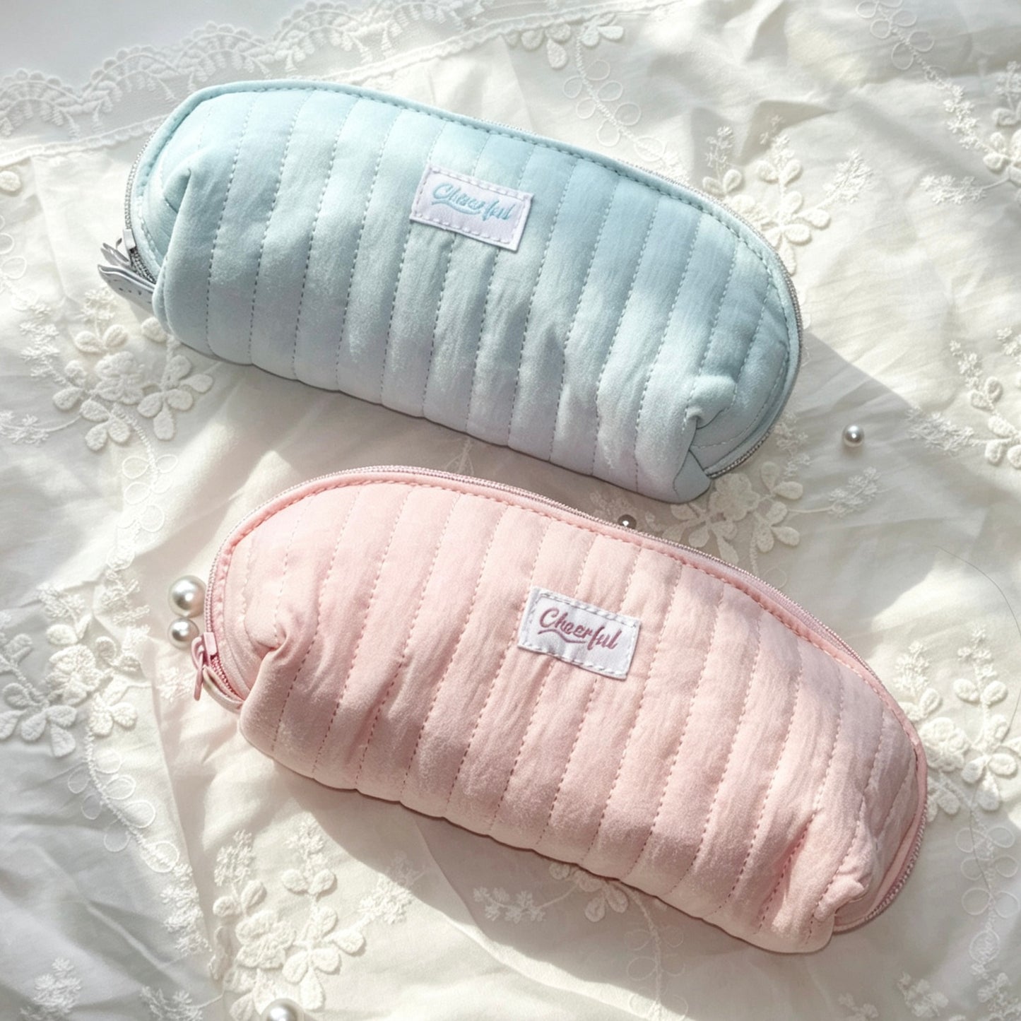 Aesthetic Quilted Multi-Compartment Pencil Pouch — Soft Multi-Use Pen & Makeup Storage Bag for Students